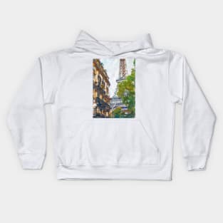 Vintage Parisian Building & Eiffel Tower. For Eifferl Tower & Paris Lovers. Kids Hoodie